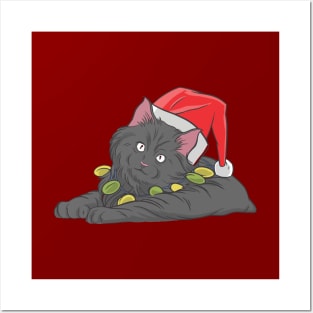 CAT SANTA HAT Posters and Art